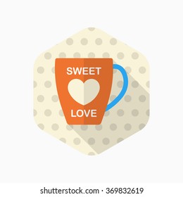 Valentine's day cup icon, Vector flat long shadow design.Fall in love