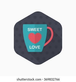 Valentine's day cup icon, Vector flat long shadow design.Fall in love