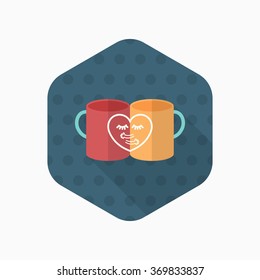Valentine's day cup icon , Vector flat long shadow design.Fall in love