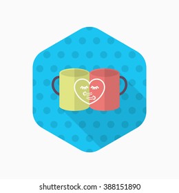 Valentine's day cup icon , Vector flat long shadow design.Fall in love