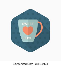 Valentine's day cup icon, Vector flat long shadow design.Fall in love