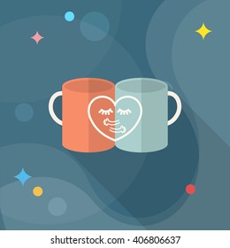 Valentine's day cup icon , Vector flat long shadow design.Fall in love