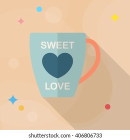 Valentine's day cup icon, Vector flat long shadow design.Fall in love