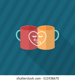 Valentine's day cup icon , Vector flat long shadow design.Fall in love