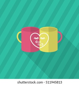 Valentine's day cup icon , Vector flat long shadow design.Fall in love