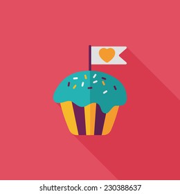 Valentine's Day cupcake flat icon with long shadow,eps10