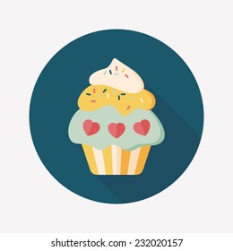 Valentine's Day cupcake flat icon with long shadow,eps10