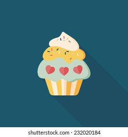 Valentine's Day cupcake flat icon with long shadow,eps10
