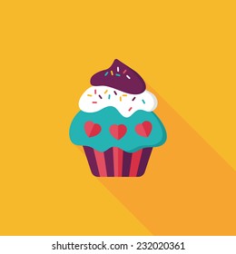 Valentine's Day cupcake flat icon with long shadow,eps10