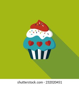 Valentine's Day cupcake flat icon with long shadow,eps10