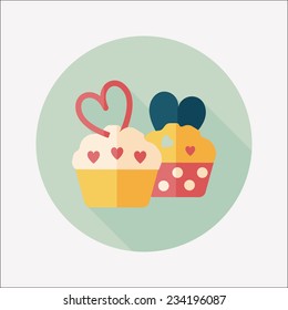 Valentine's Day cupcake flat icon with long shadow,eps10 
