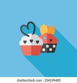 Valentine's Day cupcake flat icon with long shadow,eps10 