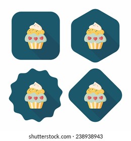 Valentine's Day cupcake flat icon with long shadow,eps10