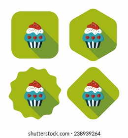 Valentine's Day cupcake flat icon with long shadow,eps10