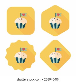 Valentine's Day cupcake flat icon with long shadow, eps10