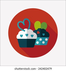 Valentine's Day cupcake flat icon with long shadow,eps10