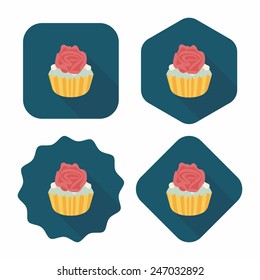 Valentine's Day cupcake flat icon with long shadow,eps10