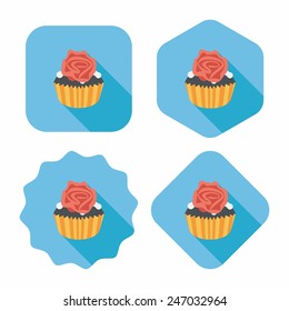 Valentine's Day cupcake flat icon with long shadow,eps10