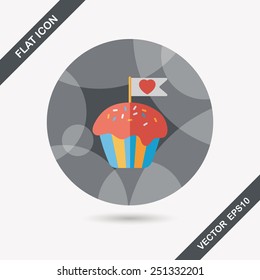 Valentine's Day cupcake flat icon with long shadow,eps10