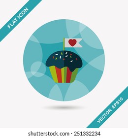 Valentine's Day cupcake flat icon with long shadow,eps10