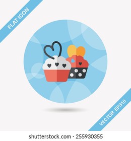 Valentine's Day cupcake flat icon with long shadow,eps10