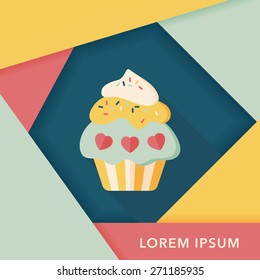 Valentine's Day cupcake flat icon with long shadow,eps10