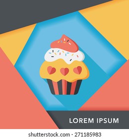 Valentine's Day cupcake flat icon with long shadow,eps10