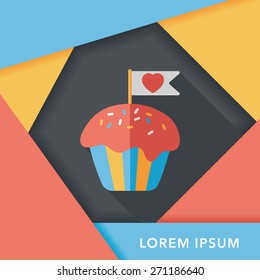 Valentine's Day cupcake flat icon with long shadow,eps10