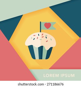 Valentine's Day cupcake flat icon with long shadow,eps10
