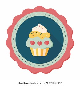 Valentine's Day cupcake flat icon with long shadow,eps10