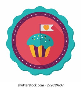 Valentine's Day cupcake flat icon with long shadow,eps10