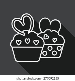 Valentine's Day cupcake flat icon with long shadow, line icon