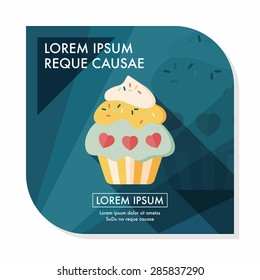 Valentine's Day cupcake flat icon with long shadow,eps10