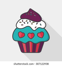 Valentine's Day cupcake flat icon with long shadow,eps10
