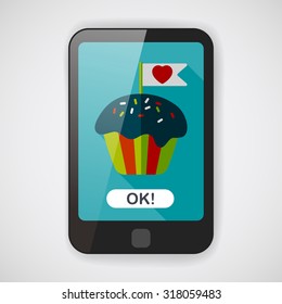 Valentine's Day cupcake flat icon with long shadow,eps10