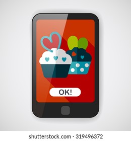 Valentine's Day cupcake flat icon with long shadow,eps10