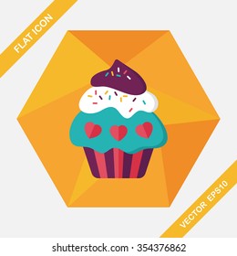 Valentine's Day cupcake flat icon with long shadow,eps10