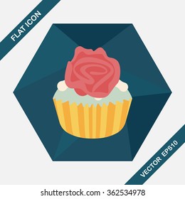 Valentine's Day cupcake flat icon with long shadow,eps10