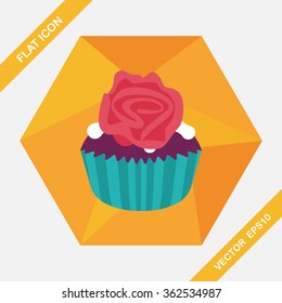 Valentine's Day cupcake flat icon with long shadow,eps10