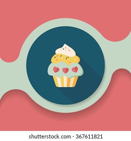 Valentine's Day cupcake flat icon with long shadow,eps10
