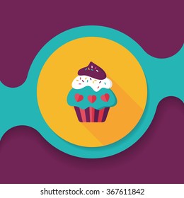Valentine's Day cupcake flat icon with long shadow,eps10
