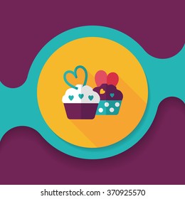 Valentine's Day cupcake flat icon with long shadow,eps10
