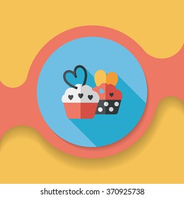 Valentine's Day cupcake flat icon with long shadow,eps10
