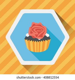 Valentine's Day cupcake flat icon with long shadow,eps10