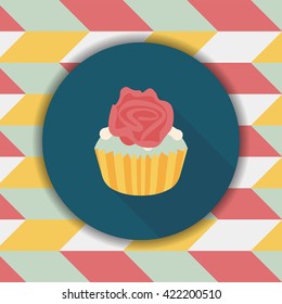 Valentine's Day cupcake flat icon with long shadow,eps10