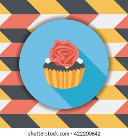 Valentine's Day cupcake flat icon with long shadow,eps10