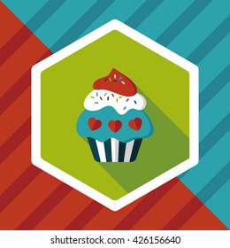 Valentine's Day cupcake flat icon with long shadow,eps10