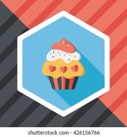 Valentine's Day cupcake flat icon with long shadow,eps10
