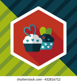 Valentine's Day cupcake flat icon with long shadow,eps10