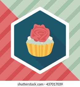 Valentine's Day cupcake flat icon with long shadow,eps10